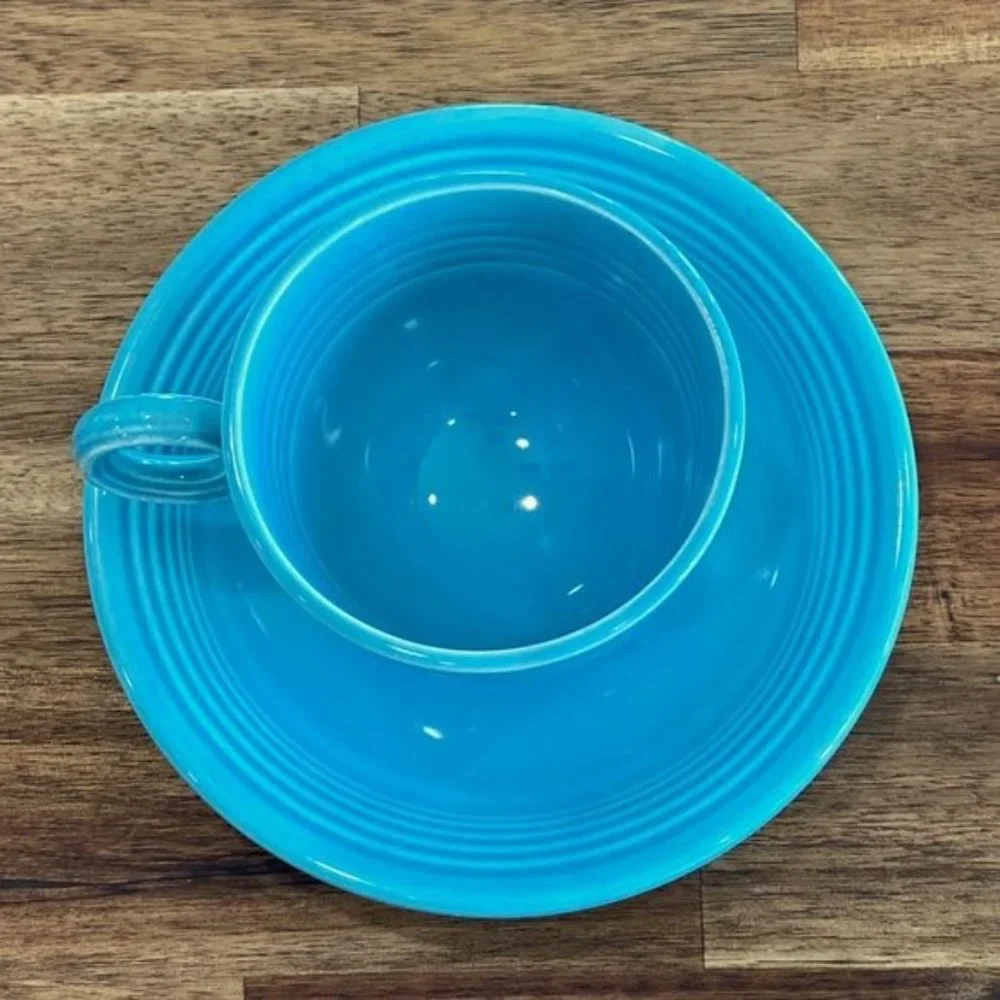 Fiestaware Mid Century Modern Dinnerware Cup & Saucer Set Original Turquoise